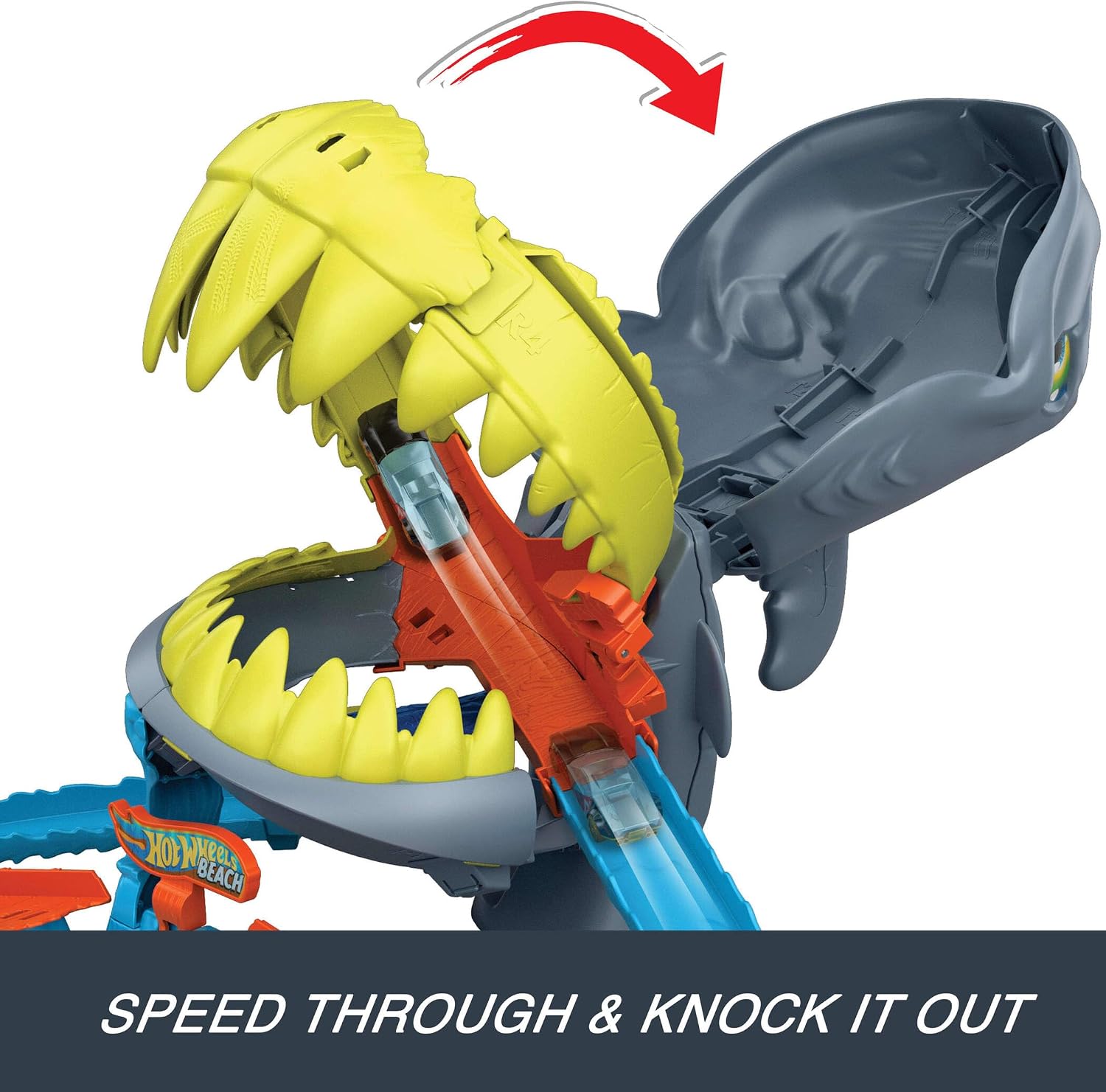 Detalle de Hot Wheels City Shark Chomp Beach playset (JHL96) track set with 1:64 die-cast car