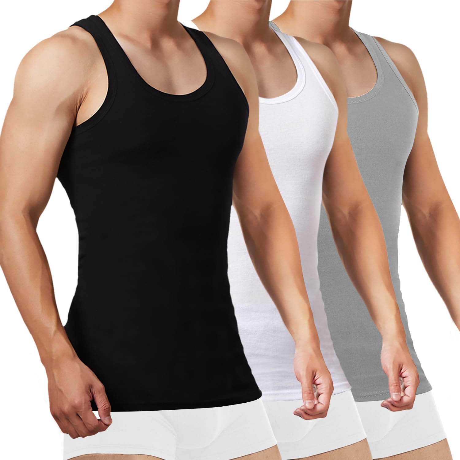 Detalle de FALARY Canottiera Uomo in cotone pettinato – pacco da 3/5, comfort quotidiano