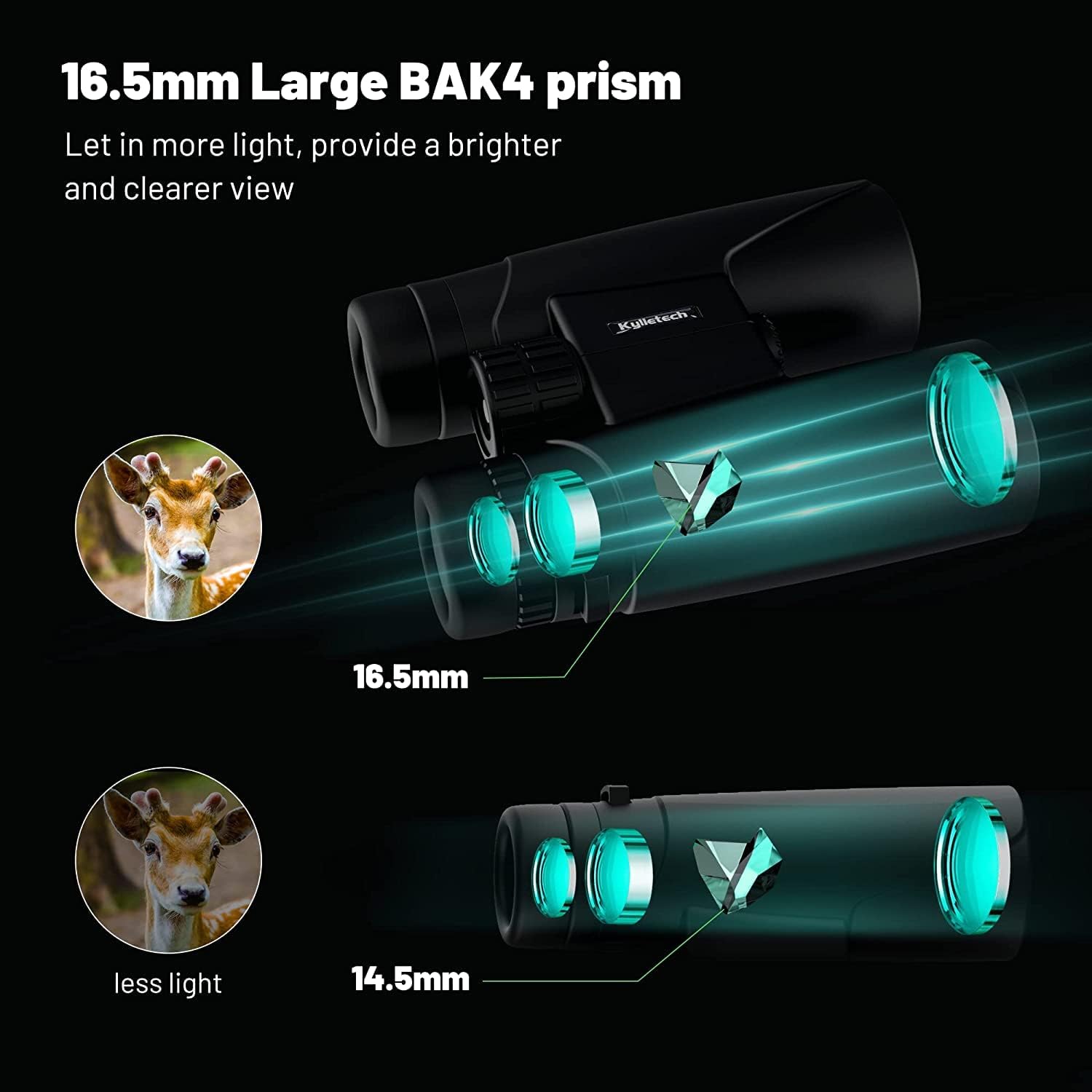 Detalle de Kylietech High Power 12x42 Roof Prism Binoculars with Smartphone Adapter (BAK4, FMC, waterproof & fogproof)