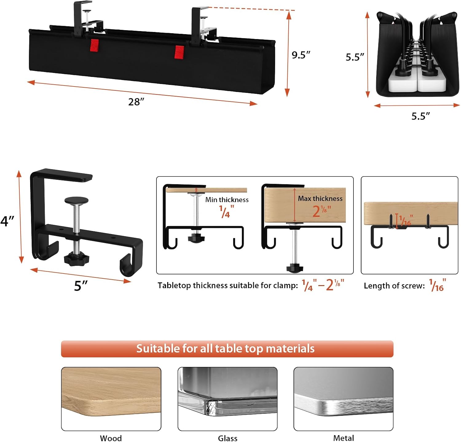 Thumbnail 3 de Univivi 28-Inch No Drill Under Desk Cable Management Tray