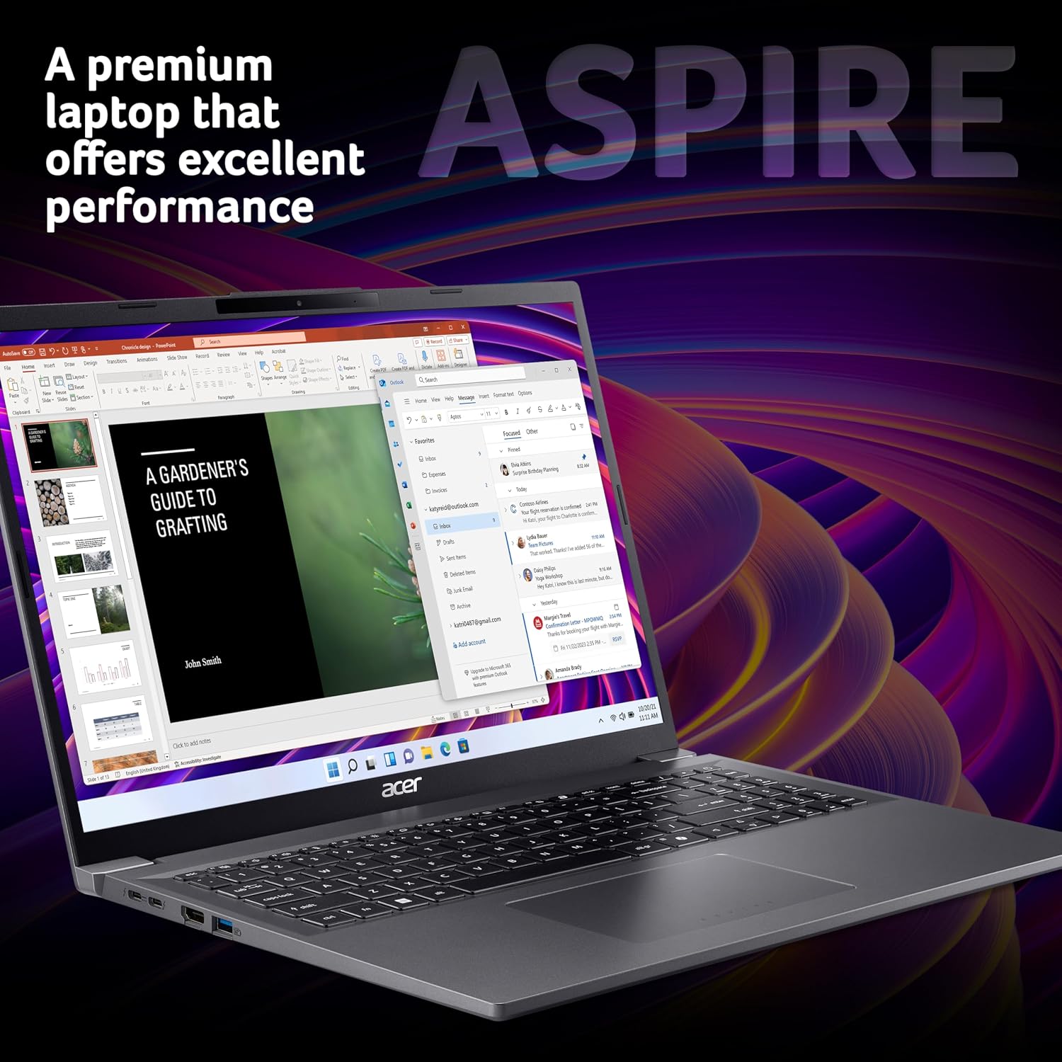 Detalle de Acer Aspire 16 A16-71GM laptop with Core Ultra 5, 16GB RAM, 1TB SSD and GeForce RTX 3050, 16" WUXGA, Windows 11 (Iron)