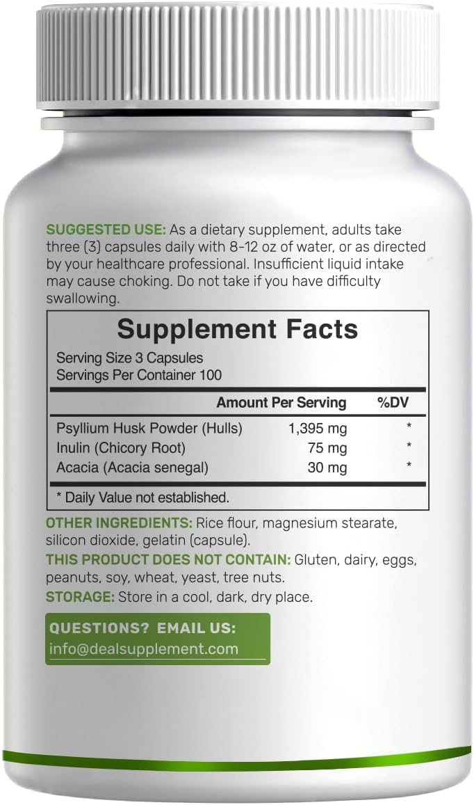 Detalle de Psyllium Husk Fiber Supplement, 300 Capsules