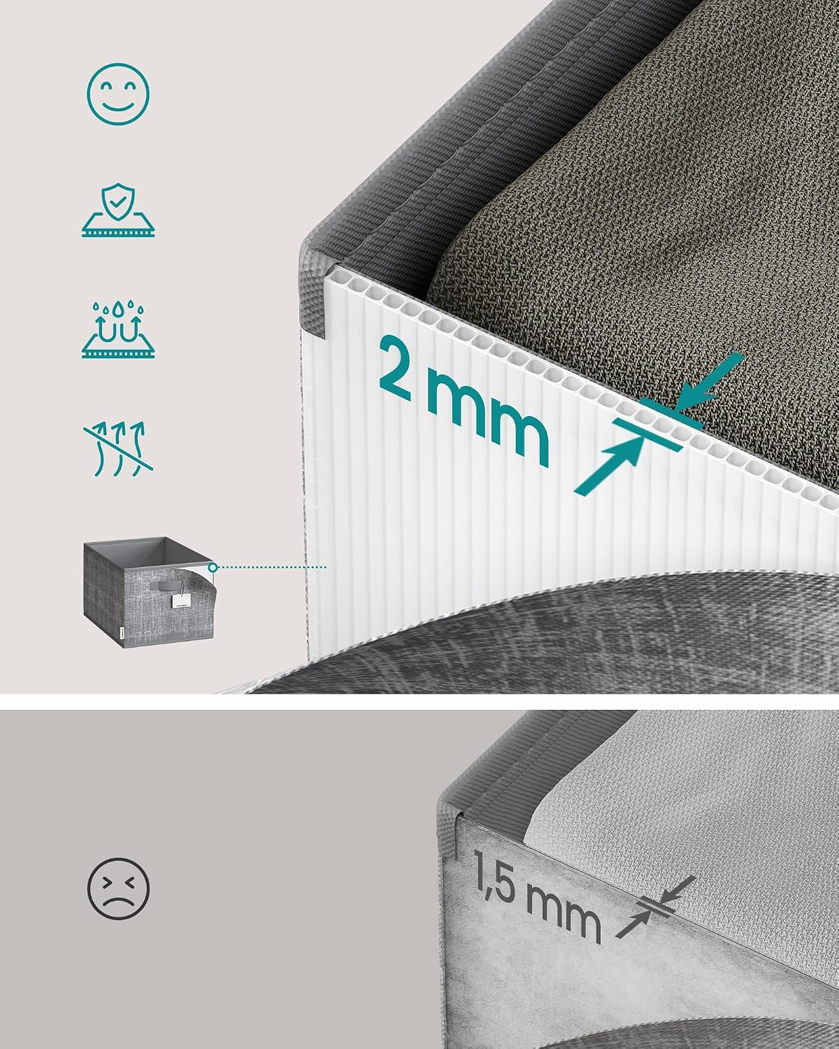 Detalle de SONGMICS TINA ROB415G01 – składane pudełka z włókniny, 3 szt., 9 l