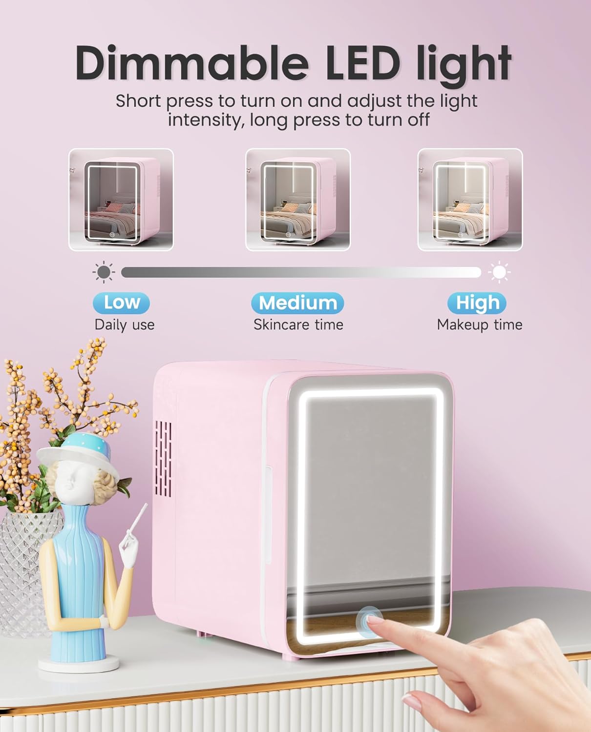 Thumbnail 2 de CUTIEWORLD Skincare Fridge with Dimmable LED Mirror (4L) in Pink