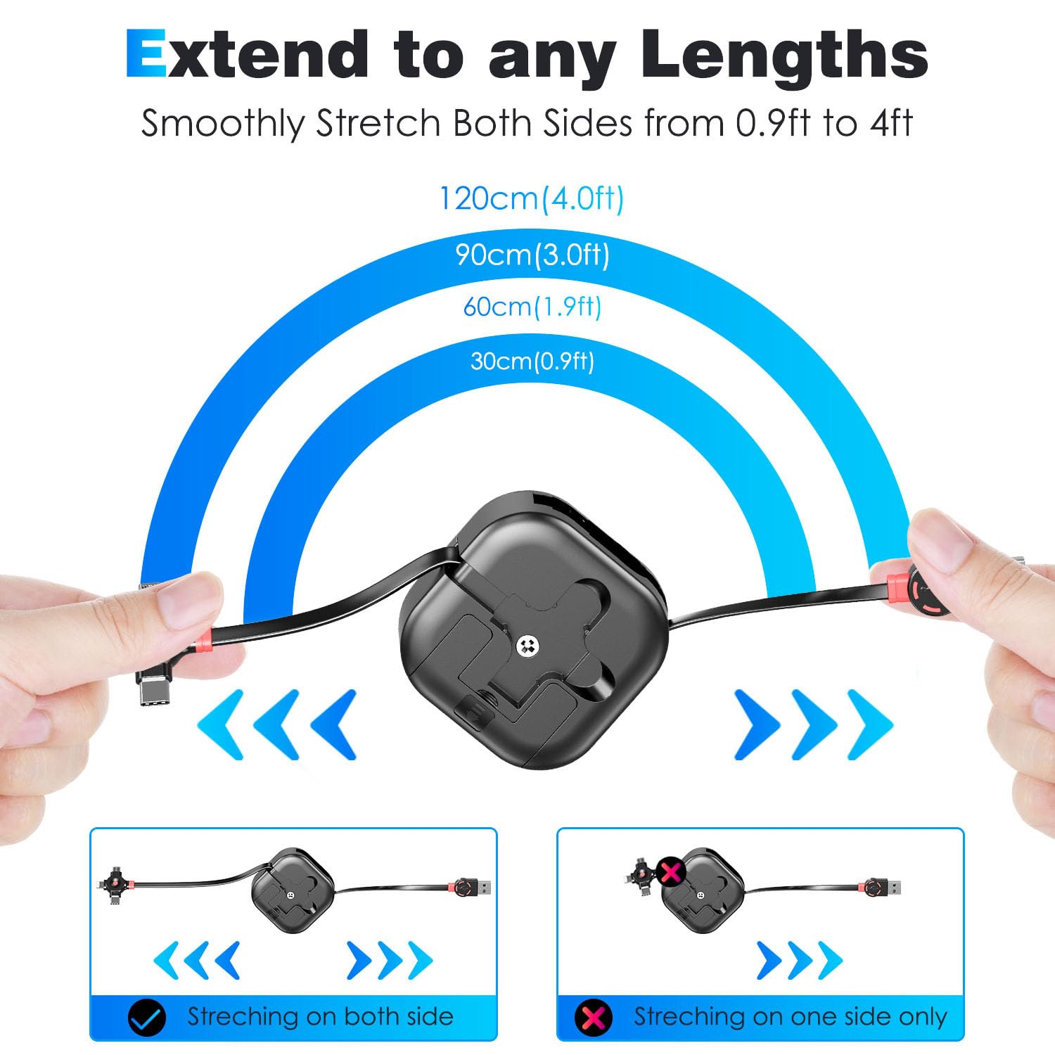 Thumbnail 5 de ASICEN Multi Charging Cable 4.5A, 4Ft (2-Pack) 3-in-1 Retractable Car Cable