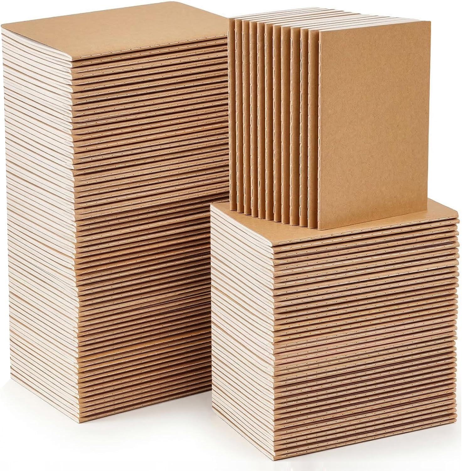 Detalle de VEESUN Notizbuch A5 mit Blanko-Seiten (100er Pack) – Kraftpapier-Cover, für Schule, Büro & Reisen