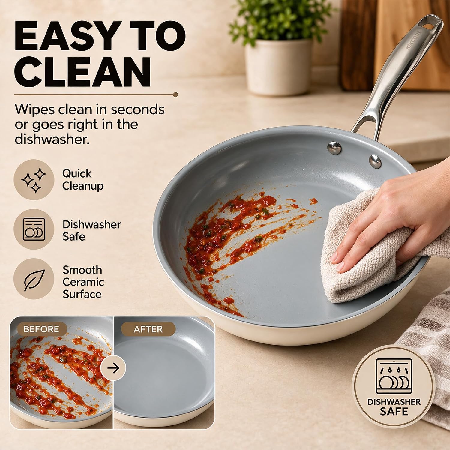 Detalle 2 de Kikcoin Ceramic Frying Pan Set 3-Piece