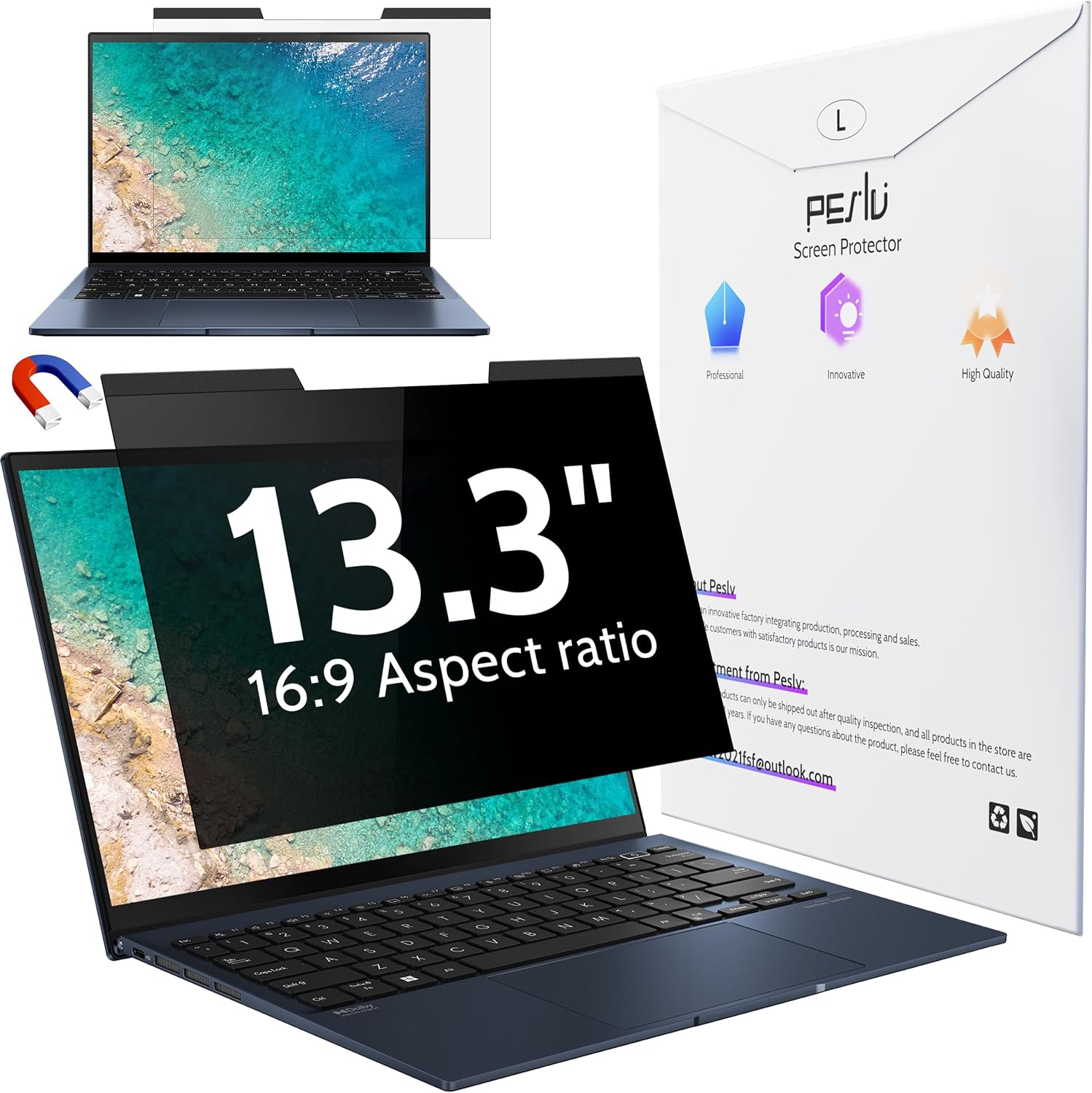 Detalle de Peslv 13.3-Inch Magnetic Laptop Privacy Screen — Anti-Glare, Blue Light Filter