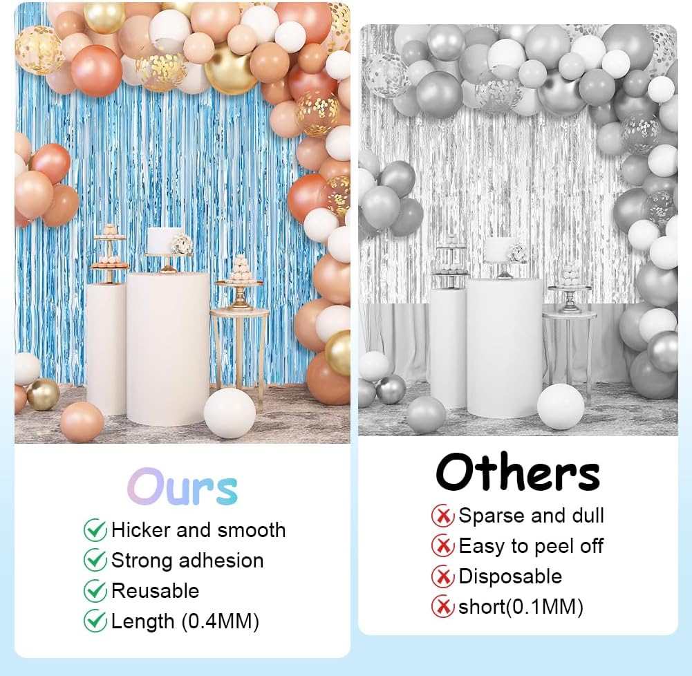 Detalle de Alaoo Rideau métallique à franges scintillantes en aluminium (6 pcs) – déco fond photo, fête et mariage, bleu