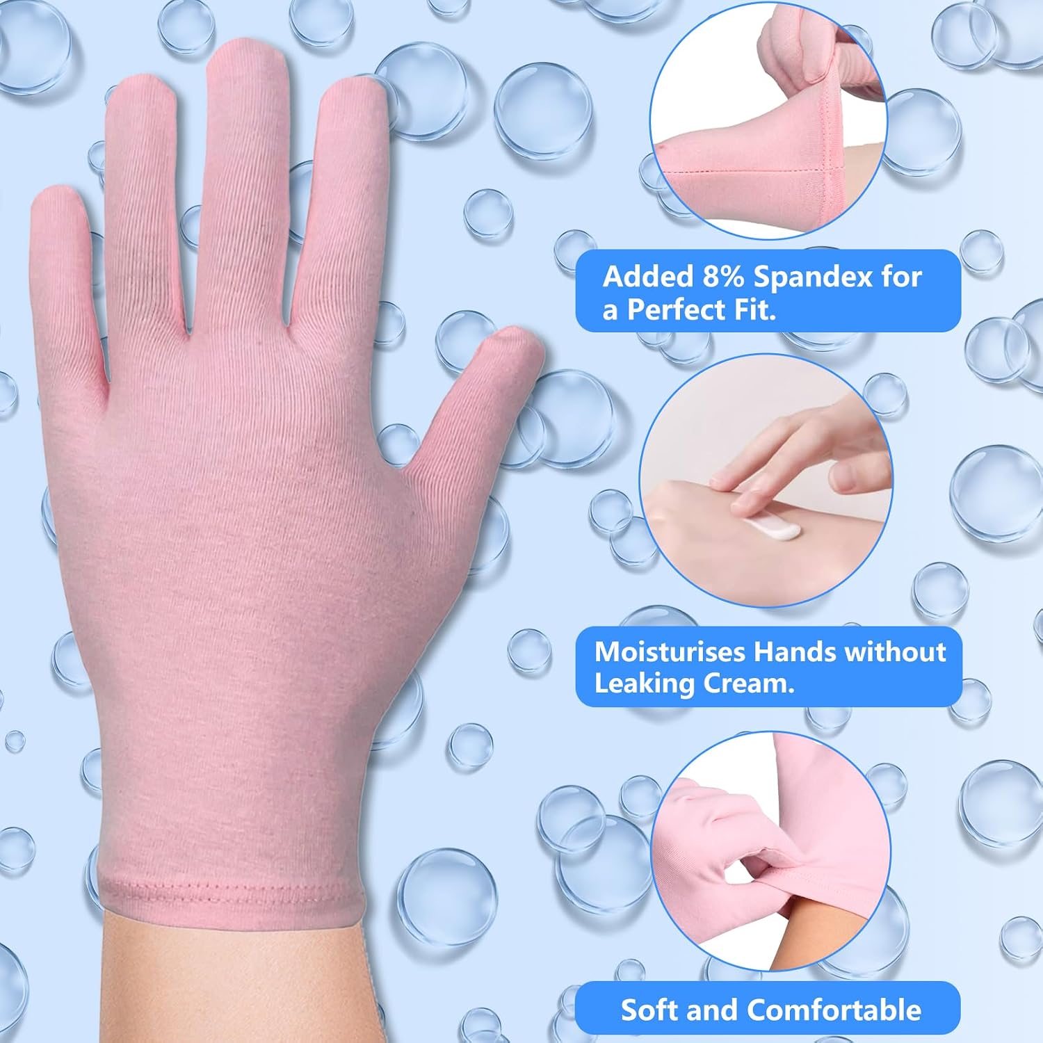 Detalle de AovYoo 6 Paar Baumwollhandschuhe mit Feuchtigkeitspflege für trockene Hände & Neurodermitis (rosa)