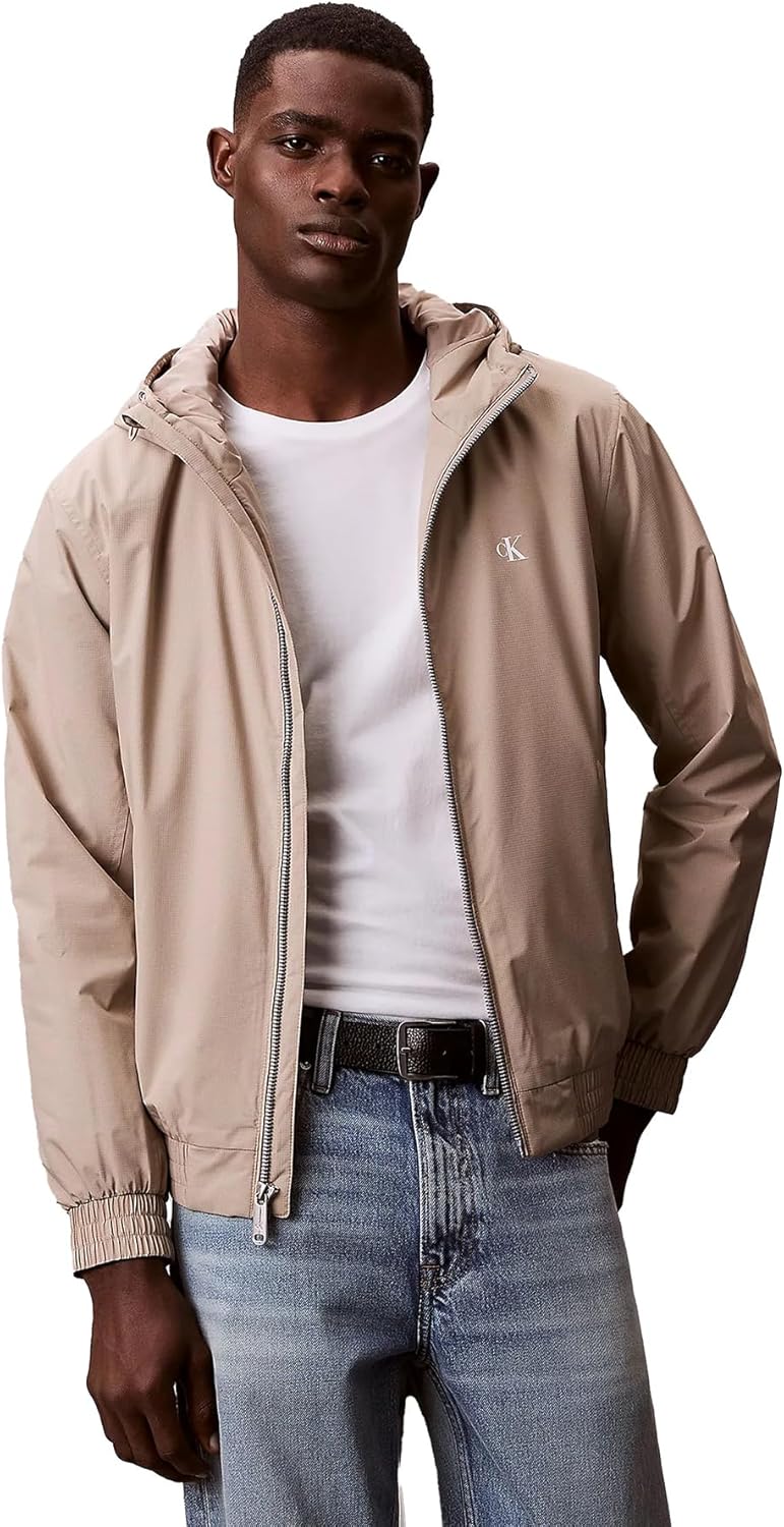 Detalle de Calvin Klein men’s LS hooded ripstop harrington jacket