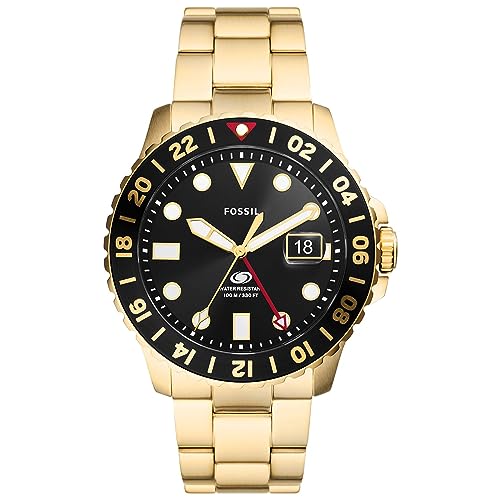 Detalle de Fossil Blue Watch pour Homme — GMT, boîtier 46 mm, acier inoxydable doré-et bracelet