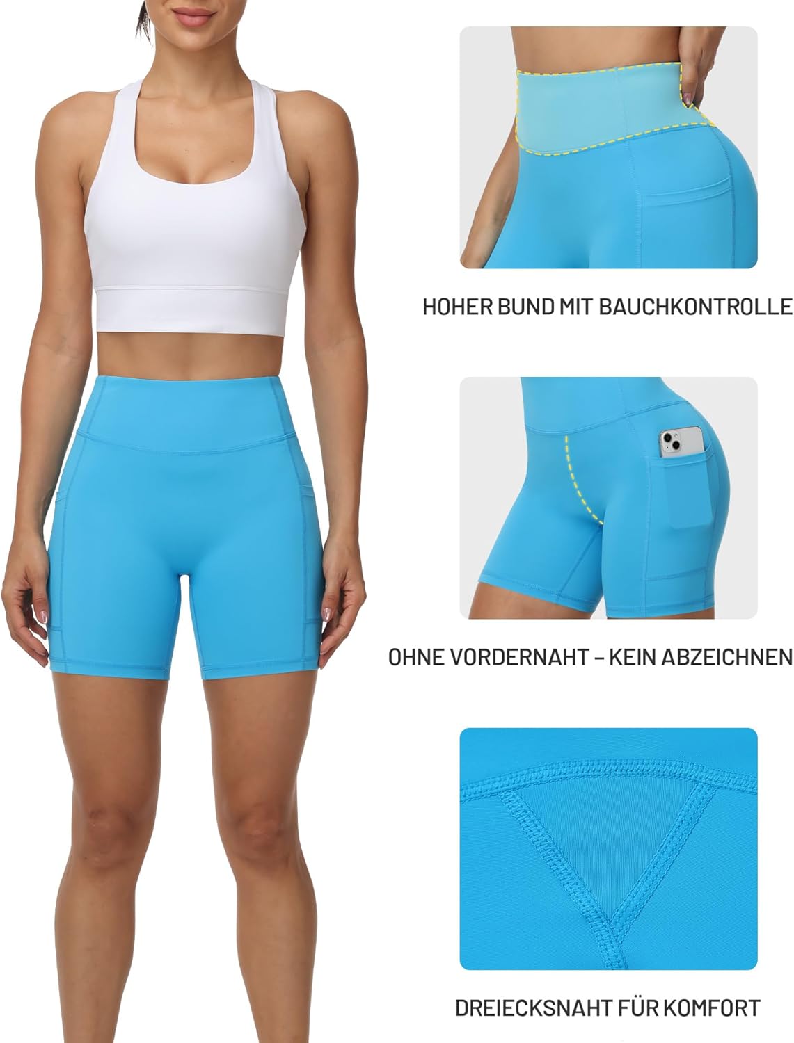 Thumbnail 3 de Runhit Radlerhose Damen mit Taschen – hohe Taille, blickdichte kurze Leggings für Yoga, Fitness & Alltag