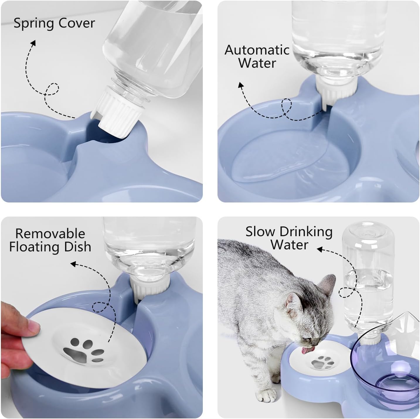 Detalle de Tilted 15° Cat Bowl with Stand – Detachable Dual Food Bowls and Gravity Water Feeder (Blue)
