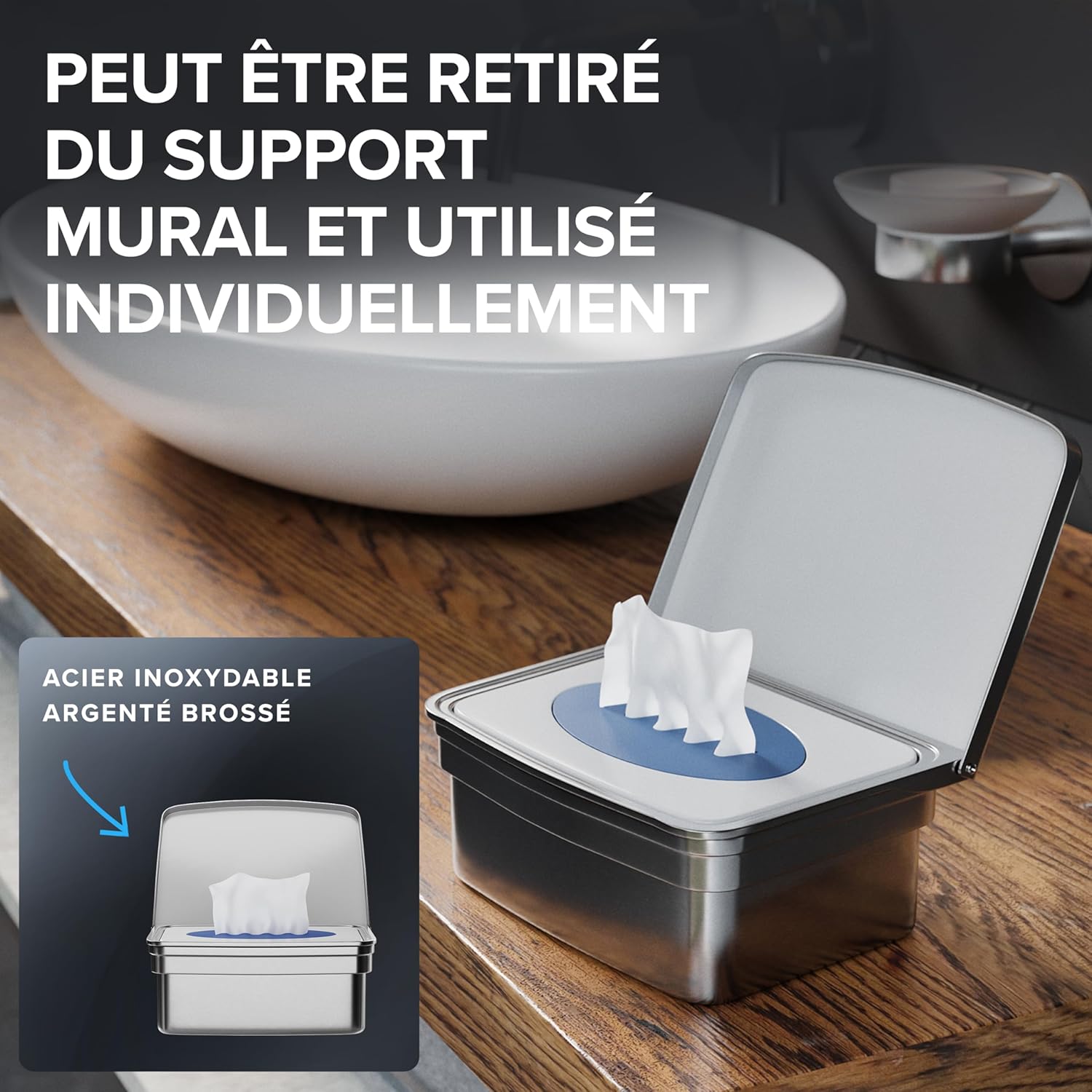 Thumbnail 5 de ovimar Boîte à lingettes humides avec couvercle en acier inoxydable poli — élégant rangement mural