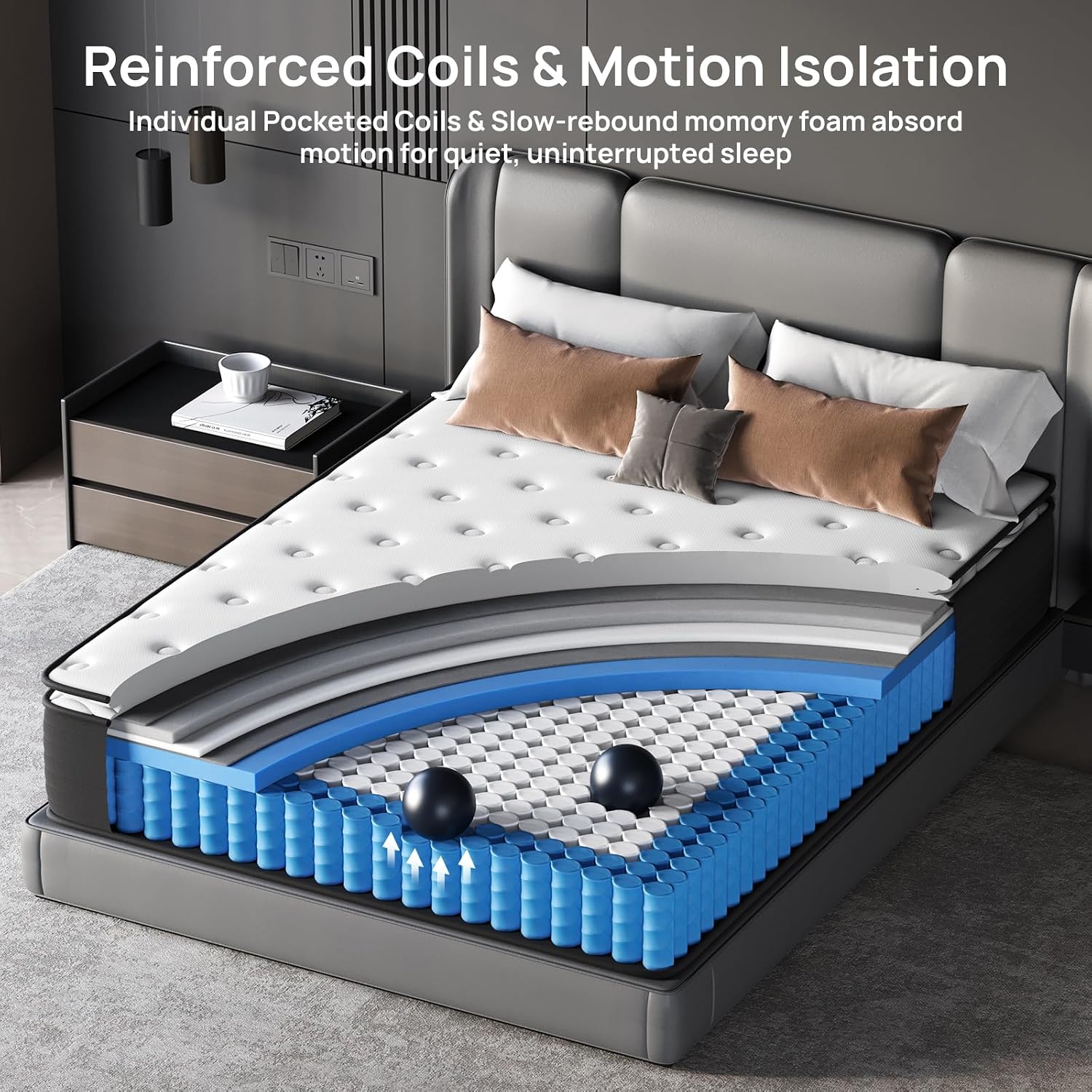 Detalle 2 de UniPon NFL-P2503351 Plush Full Hybrid Mattress, 8-Inch with Lumbar Support