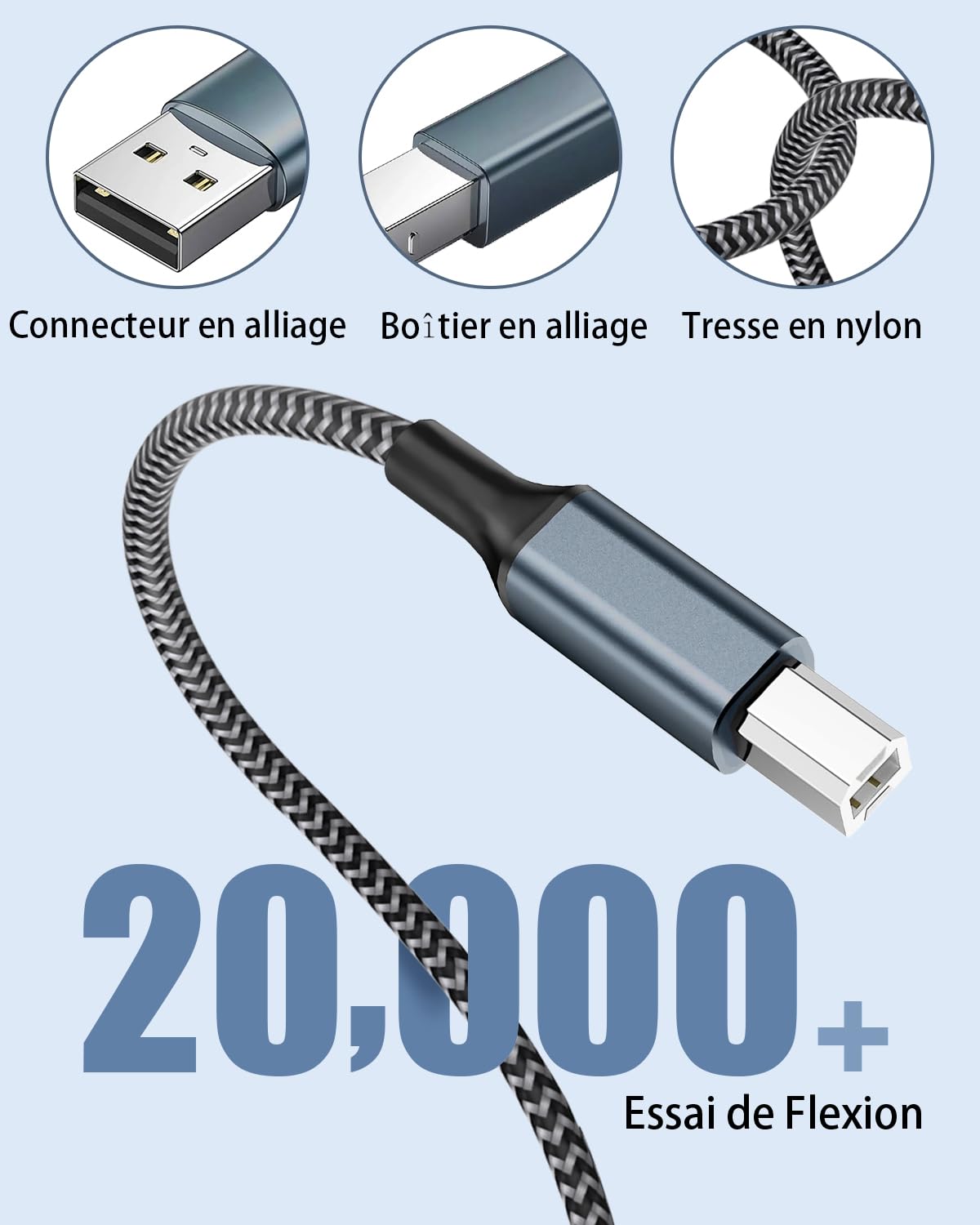Thumbnail 5 de BLITEZZ BLIT-TYPE-B-3M USB-printerkabel van 3 m met gevlochten nylon
