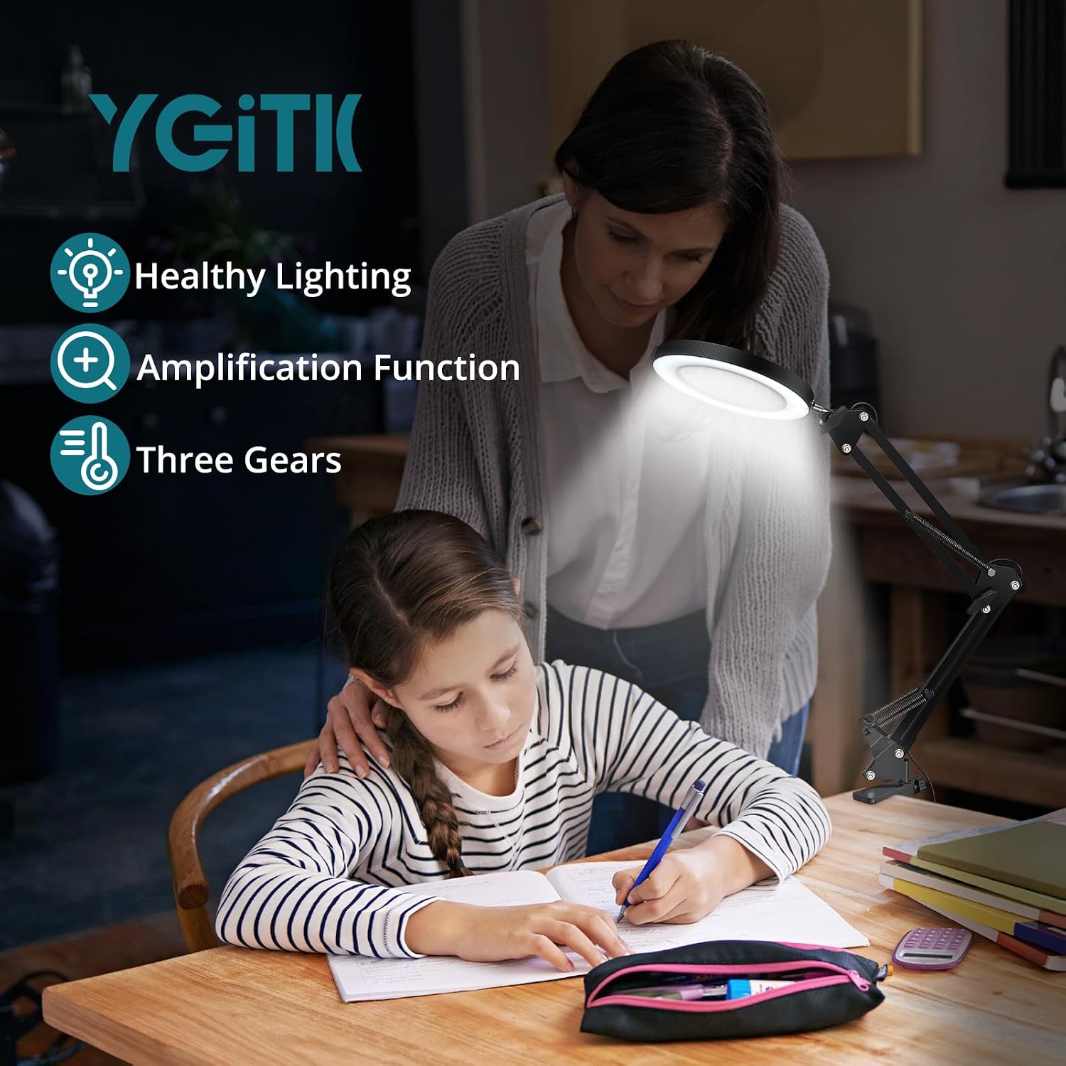 Detalle de YGiTK Magnifying Glass with Light: A Practical Desk Lamp Magnifier for Reading, Crafting and Repairs