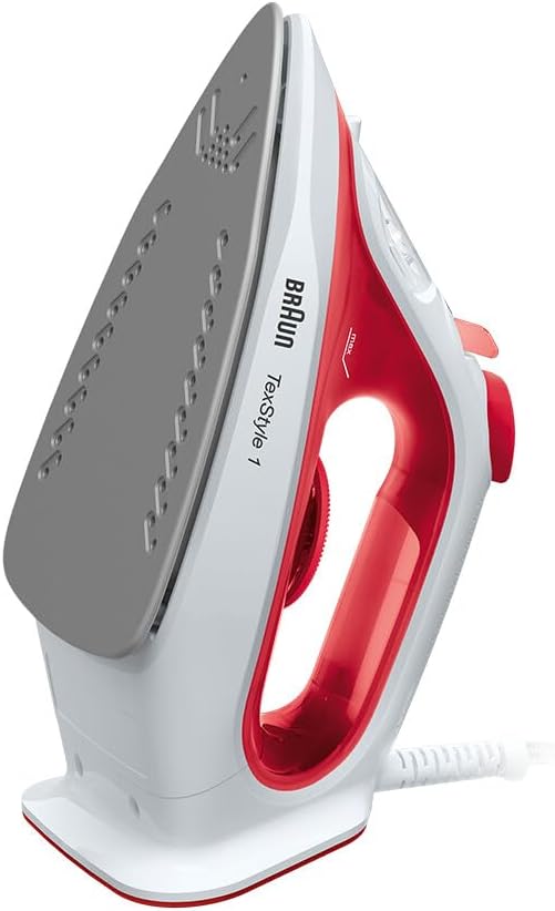 Detalle de Braun Dampfbügeleisen TexStyle 1 SI1019RD – kraftvoll, schnelles Aufheizen und antihaftbeschichtete Bügelsohle