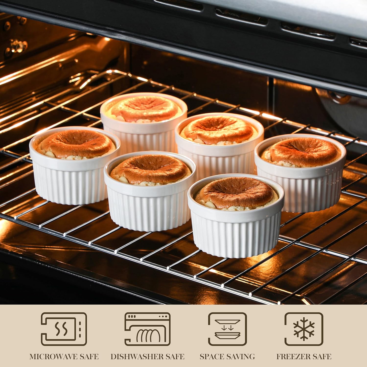 Detalle de MALACASA 8 oz Oven Safe Porcelain Ramekins – Set of 6 (RAMEKIN-DISH)