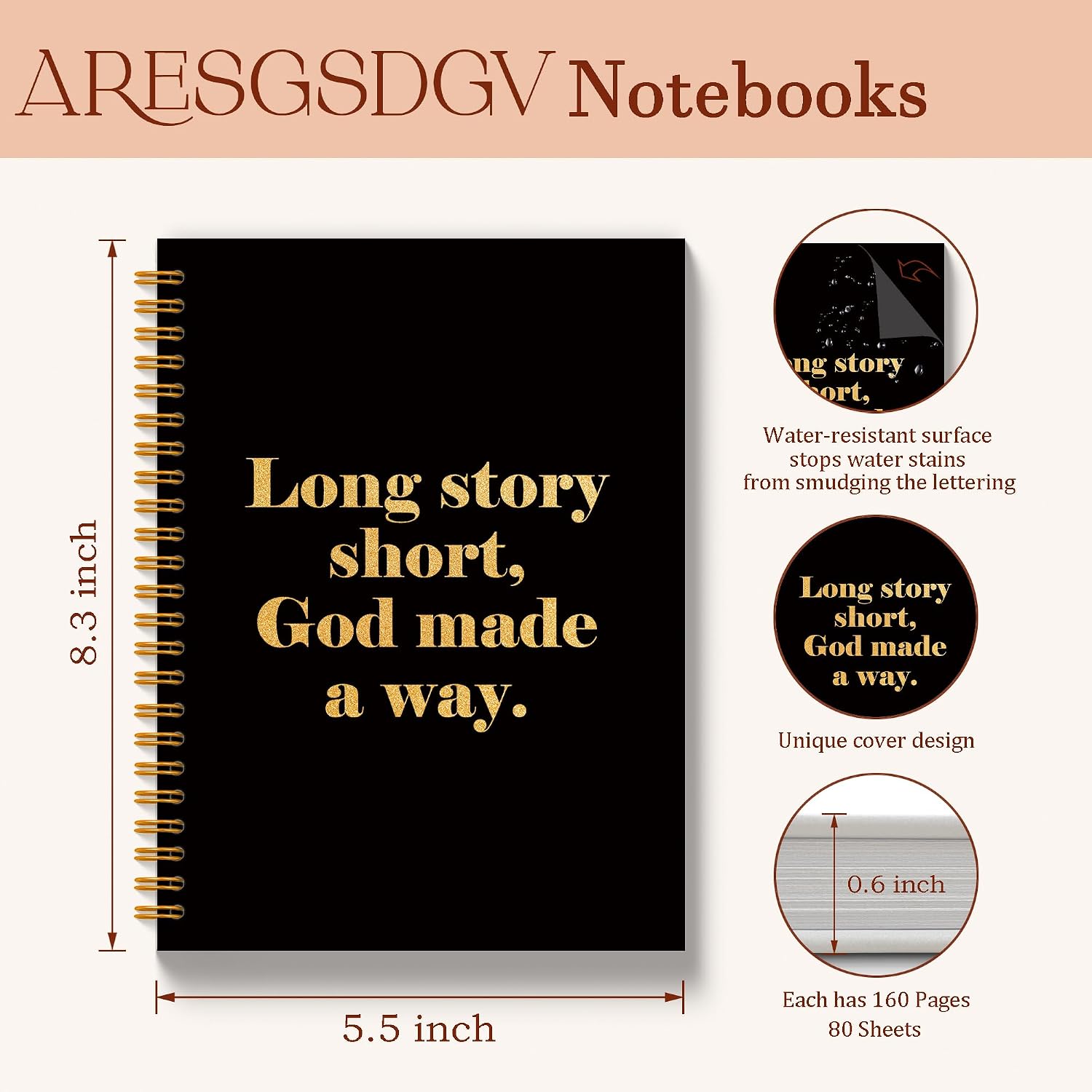 Thumbnail 6 de ARESGSDGV Long Story Short God Made a Way Spiral Notebook, 160 Pages