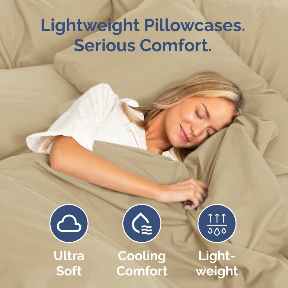 Detalle de CGK Unlimited Body Pillow Cases, Set of 2, Beige Microfiber, 20 x 54 Inches