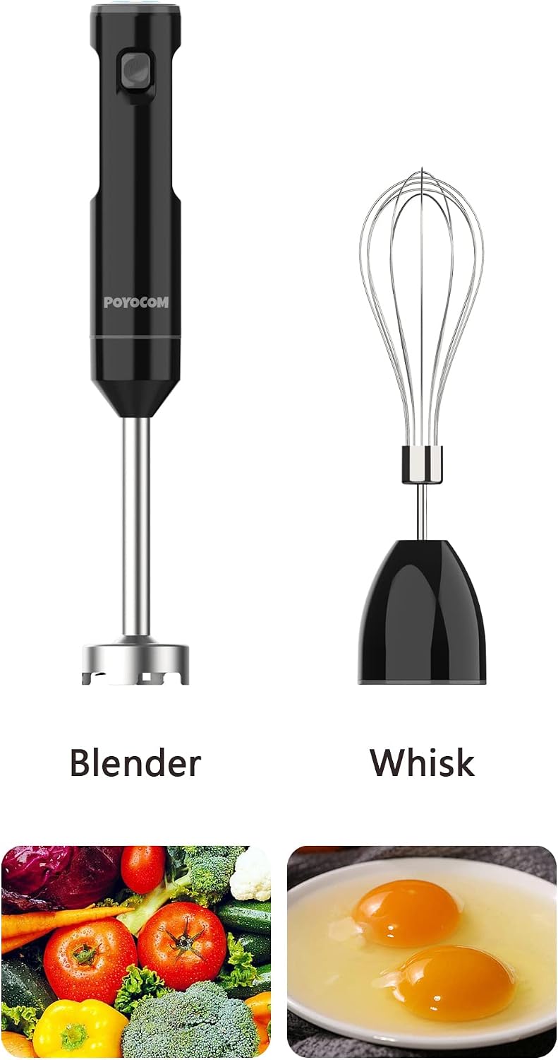 Detalle de POYOCOM Cordless Variable Speed Hand Blender – Immersion Blender with Type-C Charge, 8" Blades & Egg Whisk