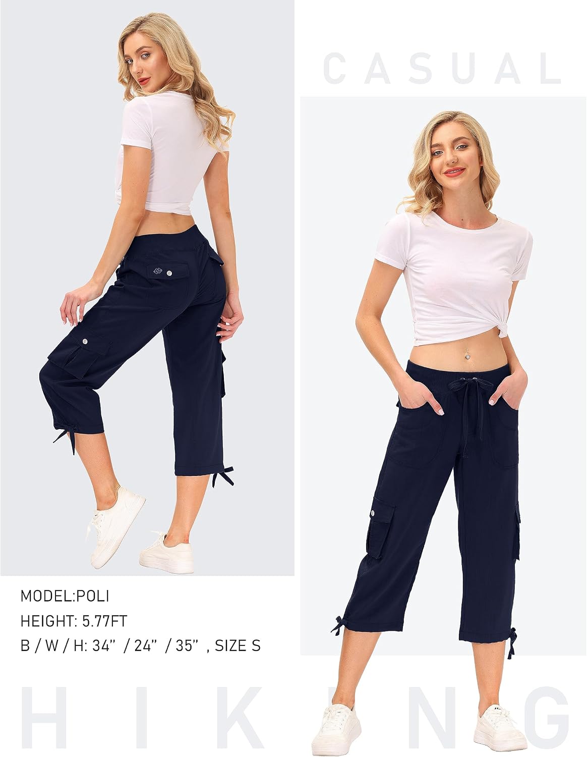 Thumbnail 5 de JINSHI Damen Sommer Cargohose 3/4 Hose Caprihose – Freizeithose mit Mehrfach-Tasche