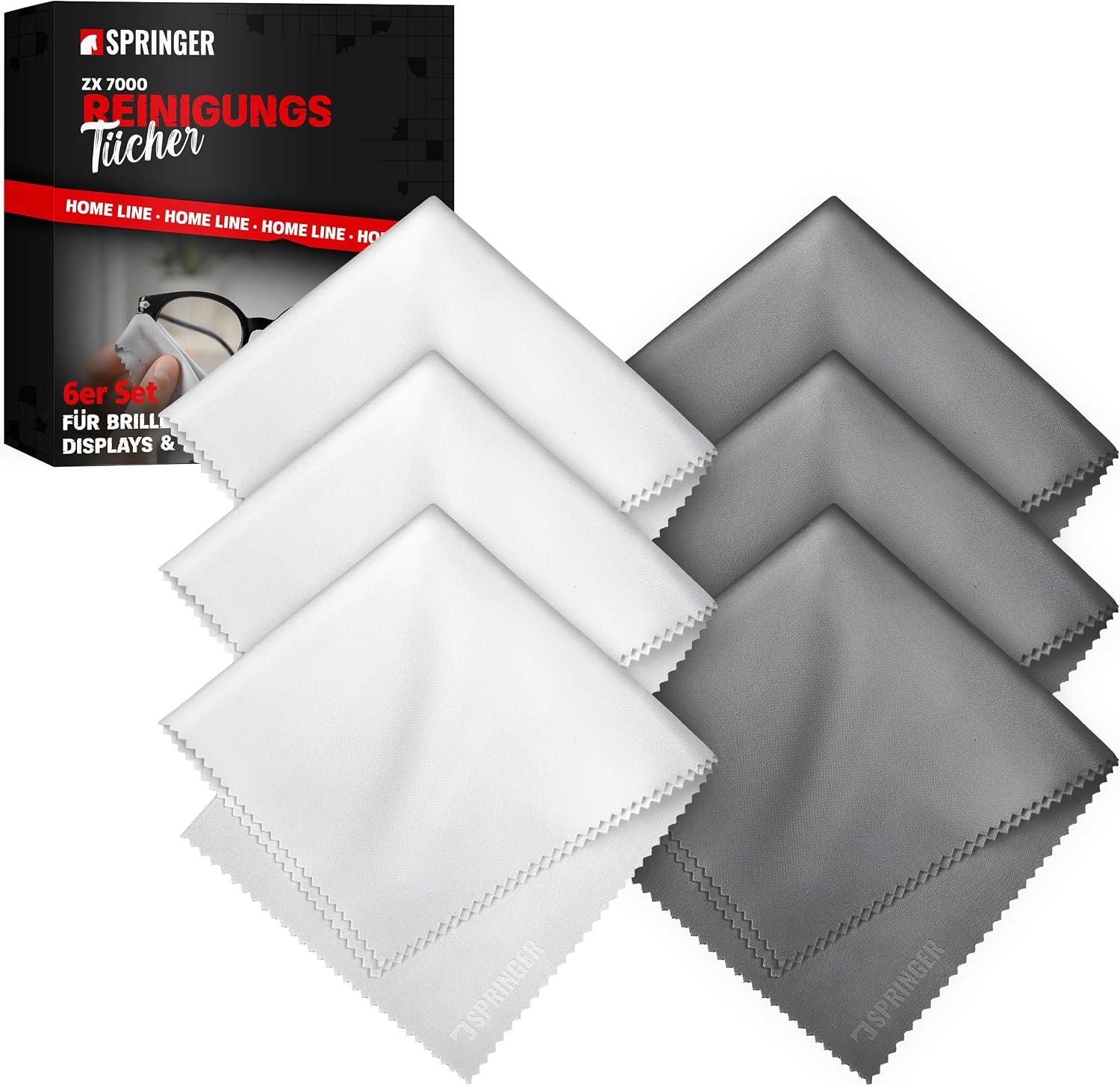 Detalle de SPRINGER ZX7000 mikrofiberdukar, 25 × 25 cm, 6-pack för glasögon och skärmar