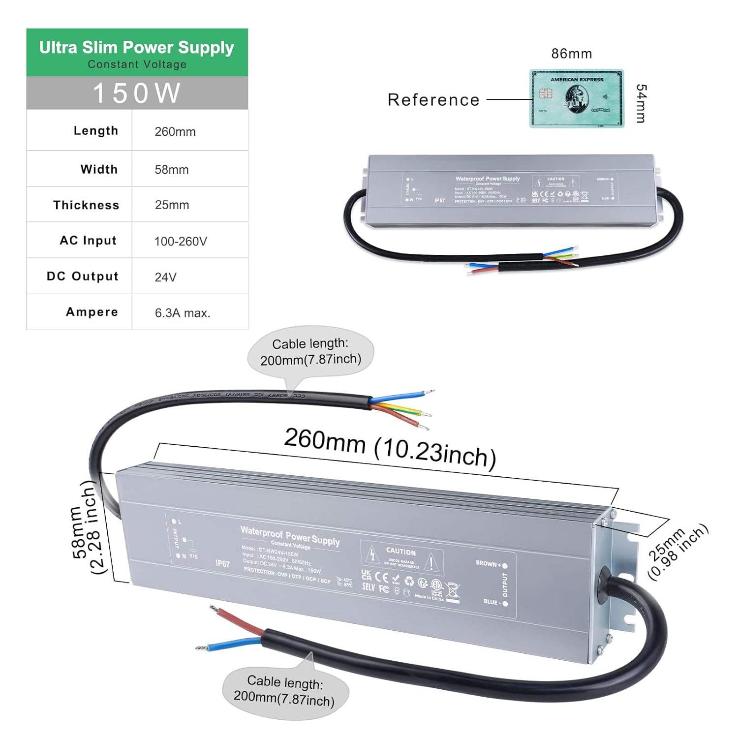 Detalle de REYLAX LED Driver 24V 150W IP67 Outdoor Transformer for Garden Lighting