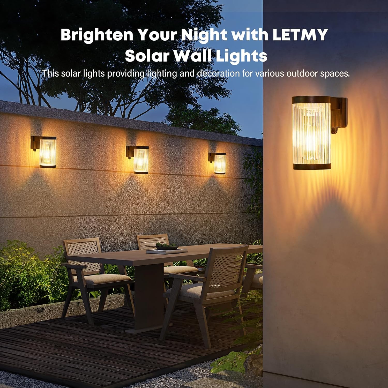 Thumbnail 4 de LETMY Solar Fence Lights Outdoor Garden (2 Pack) — Warm White LED Tungsten Filament, IP65 Waterproof
