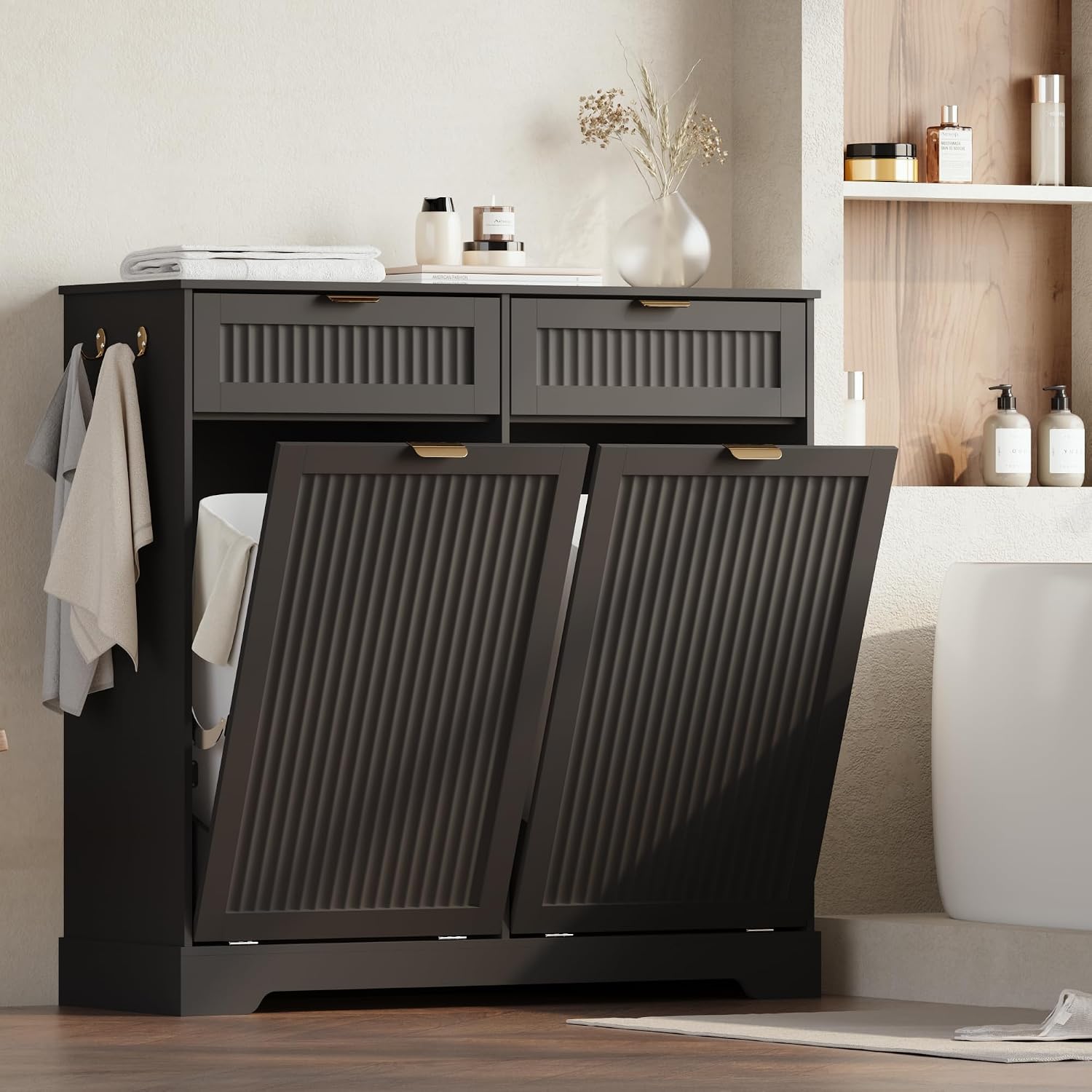 Detalle de METOTI HLG187-BK-01 Double Tilt-Out Trash Cabinet, 2 x 13-Gallon Capacity