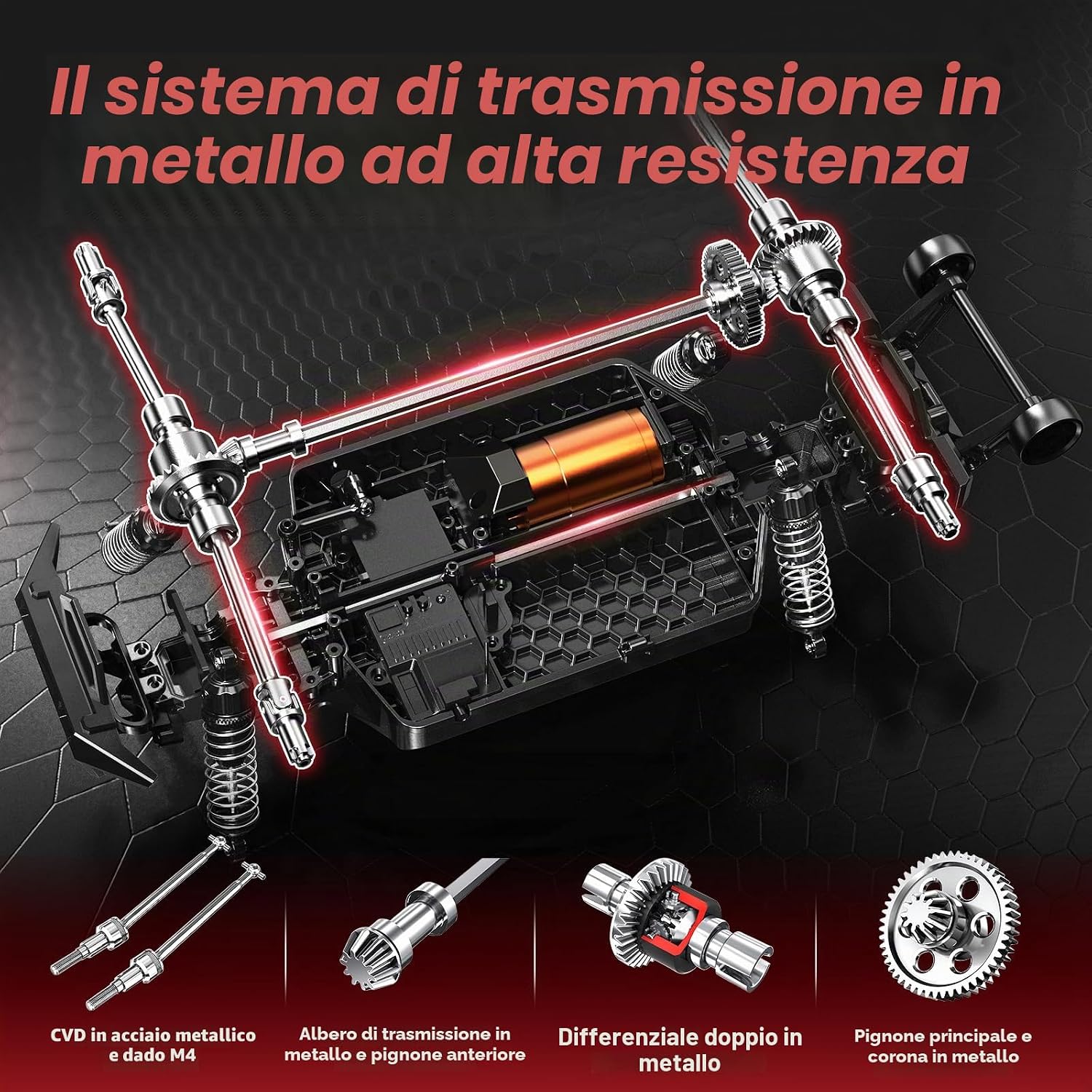 Detalle de Womaqu Macchina Telecomandata Professionale 1:14 – 4WD Brushless, Roll Cage e Telaio Rinforzato