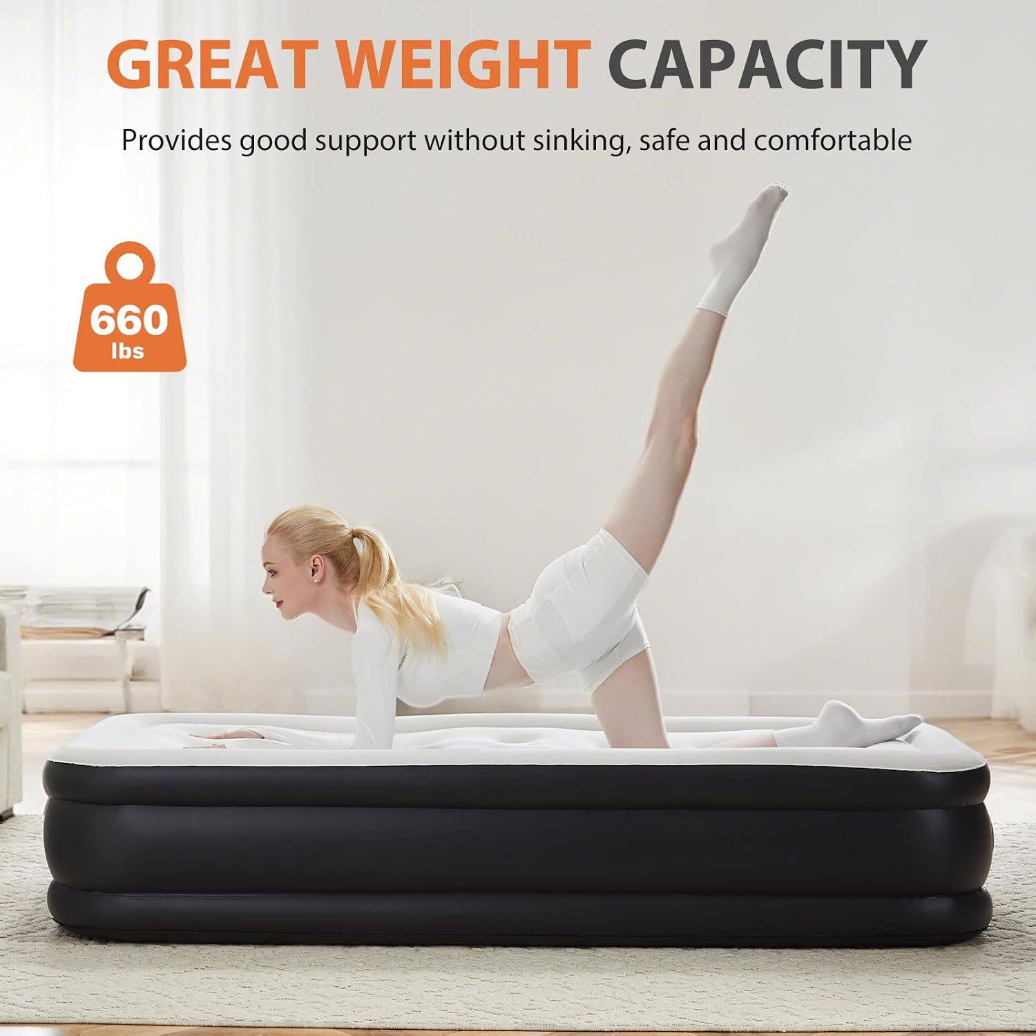 Detalle 1 de Sweetcrispy QDC-22-Q Queen Air Mattress, 22-inch profile, built-in pump