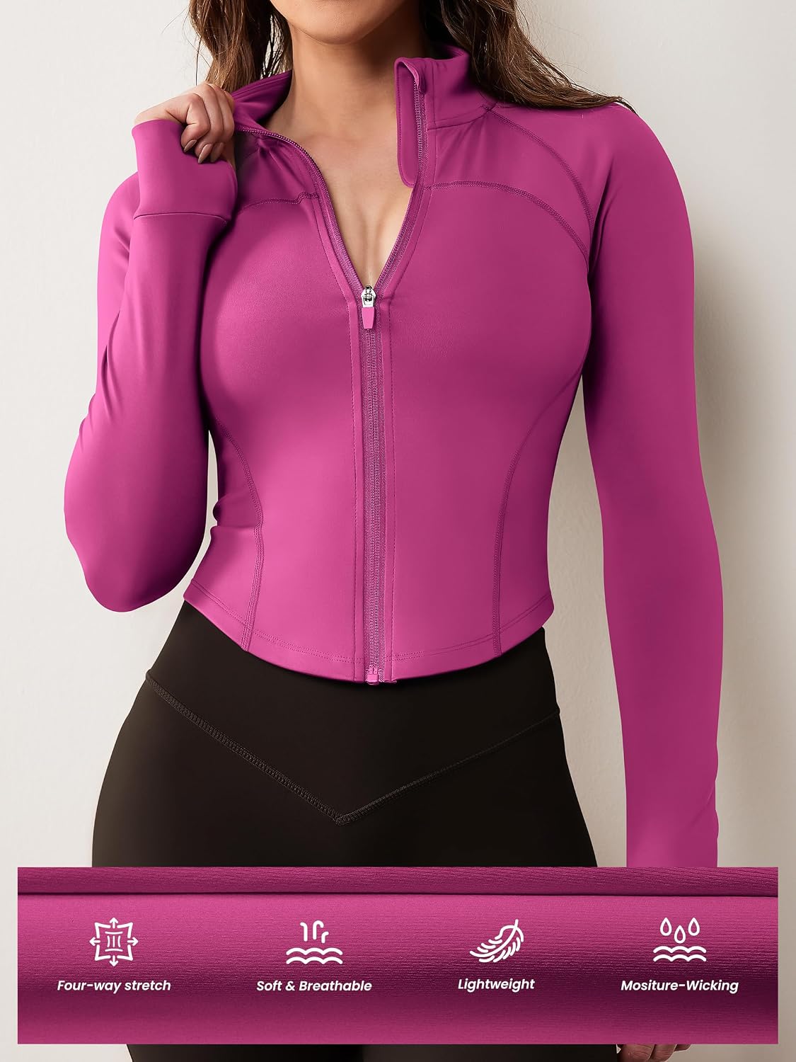 Detalle 1 de AVGO Women's Cropped Workout Jacket, Full-Zip with Thumb Holes
