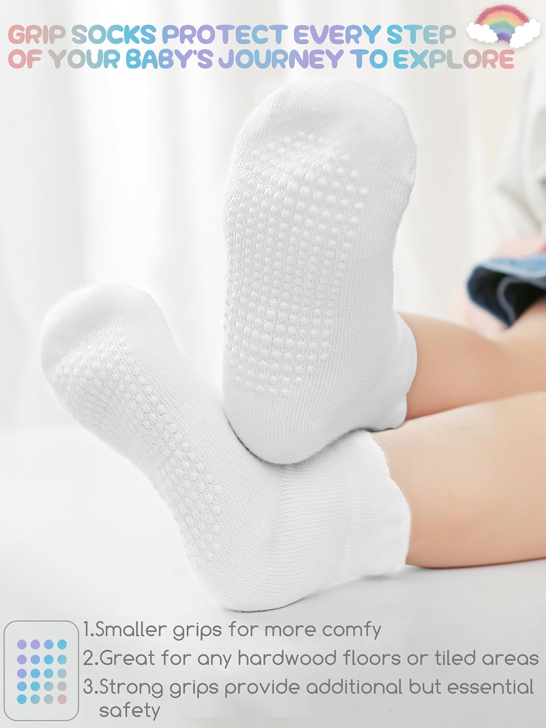 Detalle de Aroveea Toddler Grip Ankle Socks, 12-Pack, Cotton-Rich Blend, Unisex