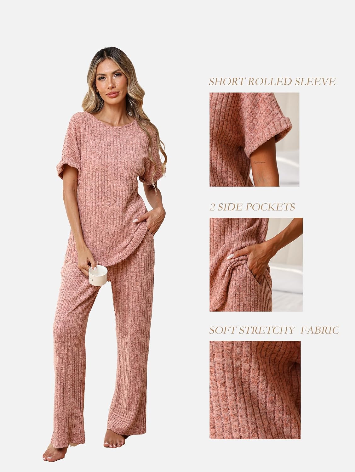 Thumbnail 5 de Famulily Women's 2-Piece Ribbed-Knit Lounge Set with Pocketed Pants