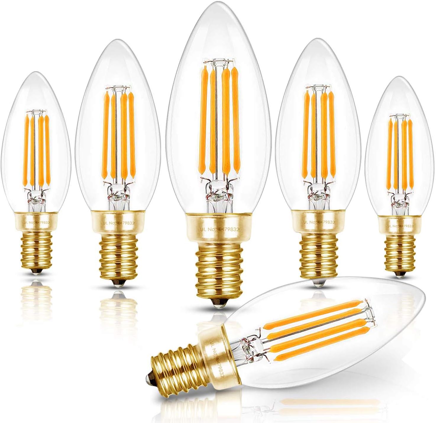 Detalle de HIZASHI LY-C32-4W-W-90-C E12 LED Candelabra Bulbs, B10, 2700K, Dimmable, 6-Pack