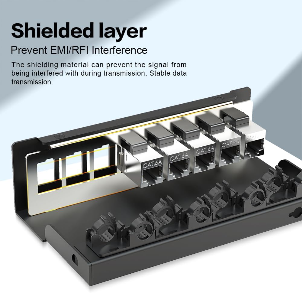 Detalle 2 de Enmane CAT6a-8Port 8ポート CAT6Aキーストーンパッチパネル 1U・シールド対応