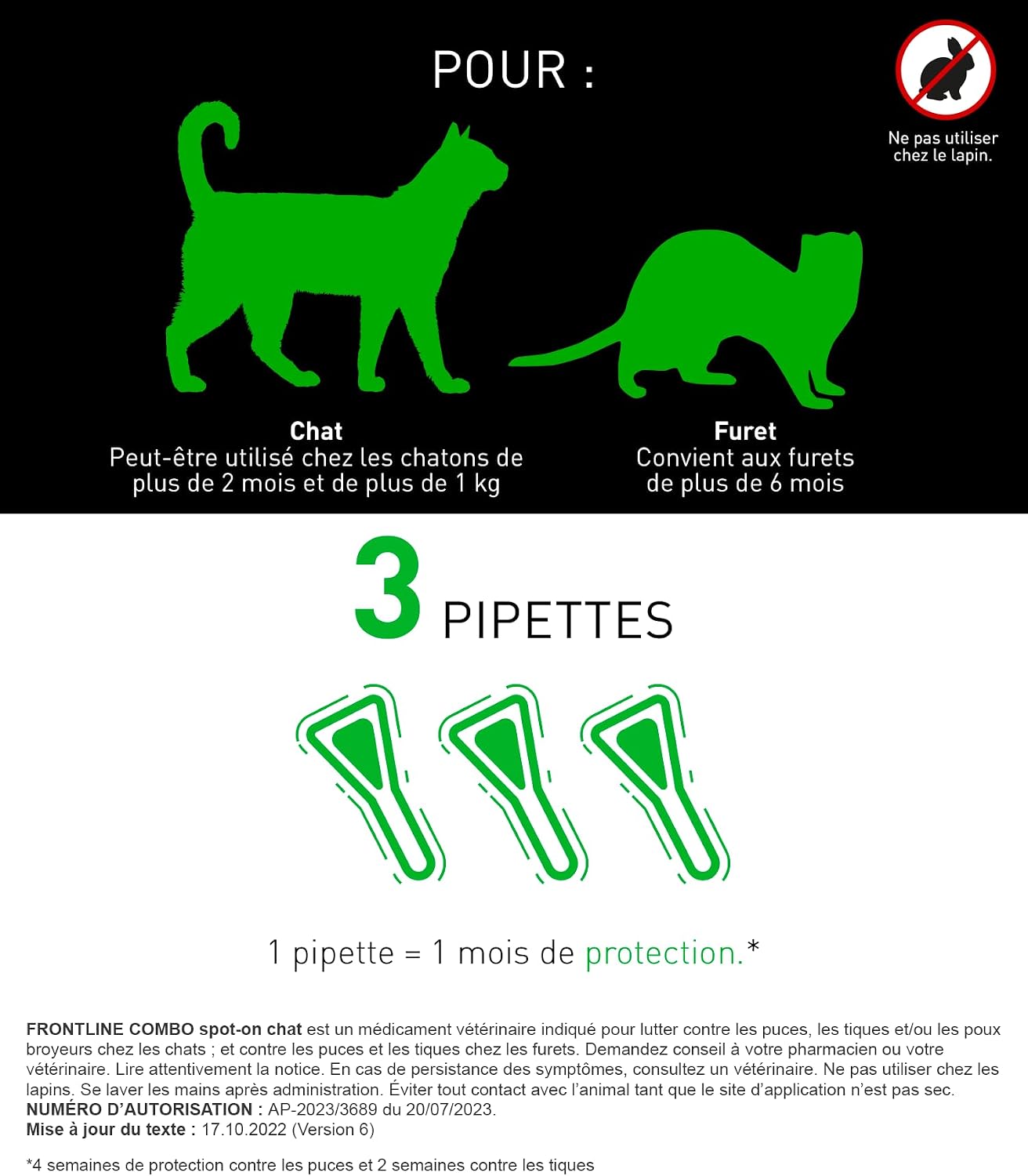 Thumbnail 2 de FRONTLINE Combo Chat – Anti Puces, Tiques & Poux (3 Pipettes) – Protection 4 Semaines