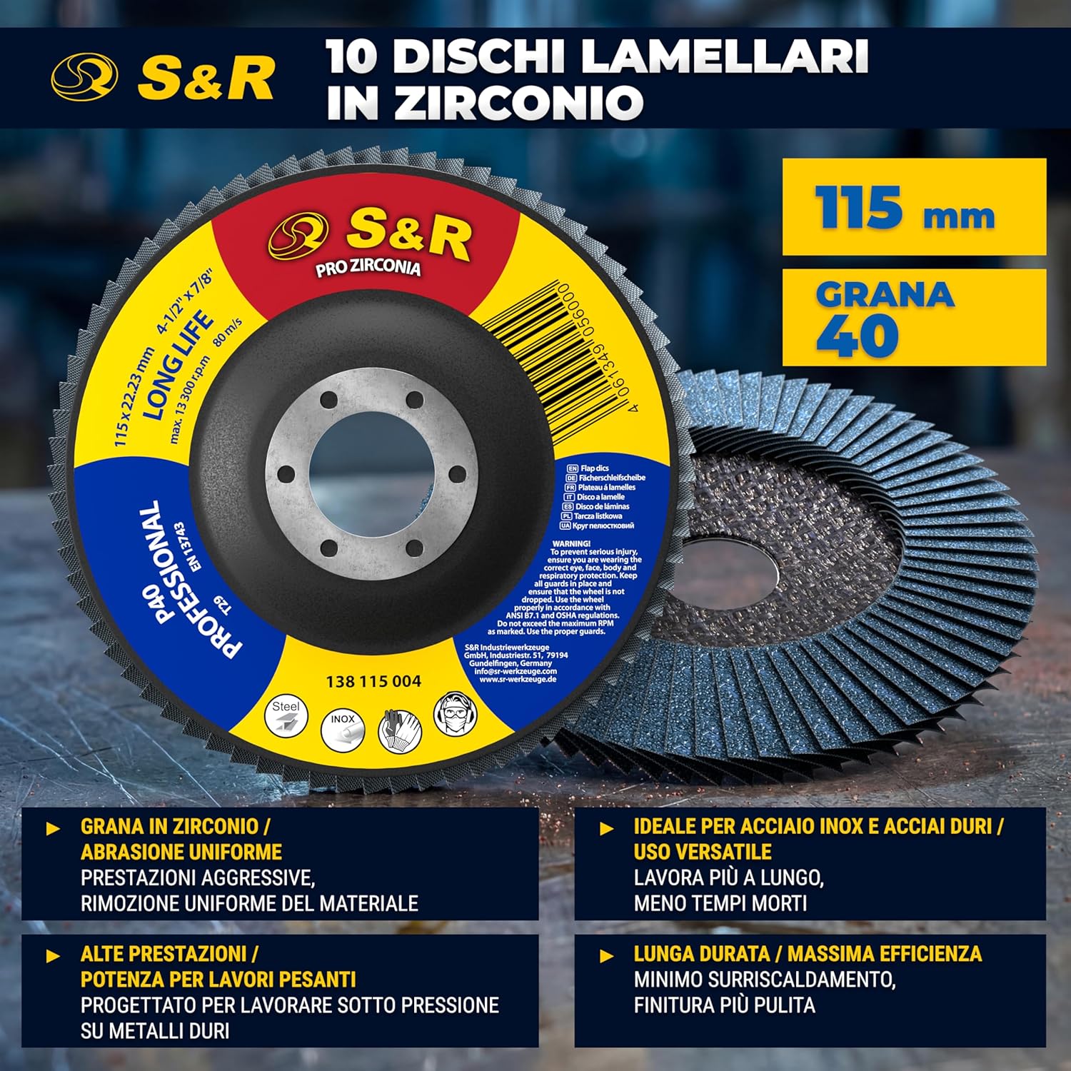 Thumbnail 3 de S&R 10 Dischi Abrasivi a Lamelle 115 mm, Grana 40 - per Smerigliatrice