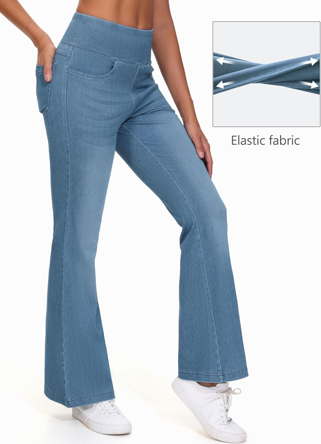 Thumbnail 3 de THE GYM PEOPLE Jeans da donna a campana con controllo pancia, vita alta e gamba lunga in stile jeggings