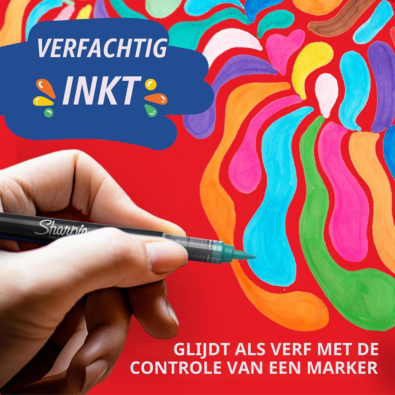 Detalle de Sharpie Creative Marker acrylverfmarkers met brushpunt, waterbasis, rood, 6 stuks