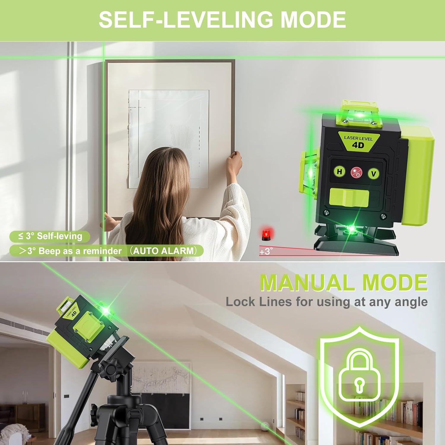Thumbnail 3 de Livella Laser Autolivellante 16 Linee 4x360° Verde – Standalone, con Telecomando e Accessori