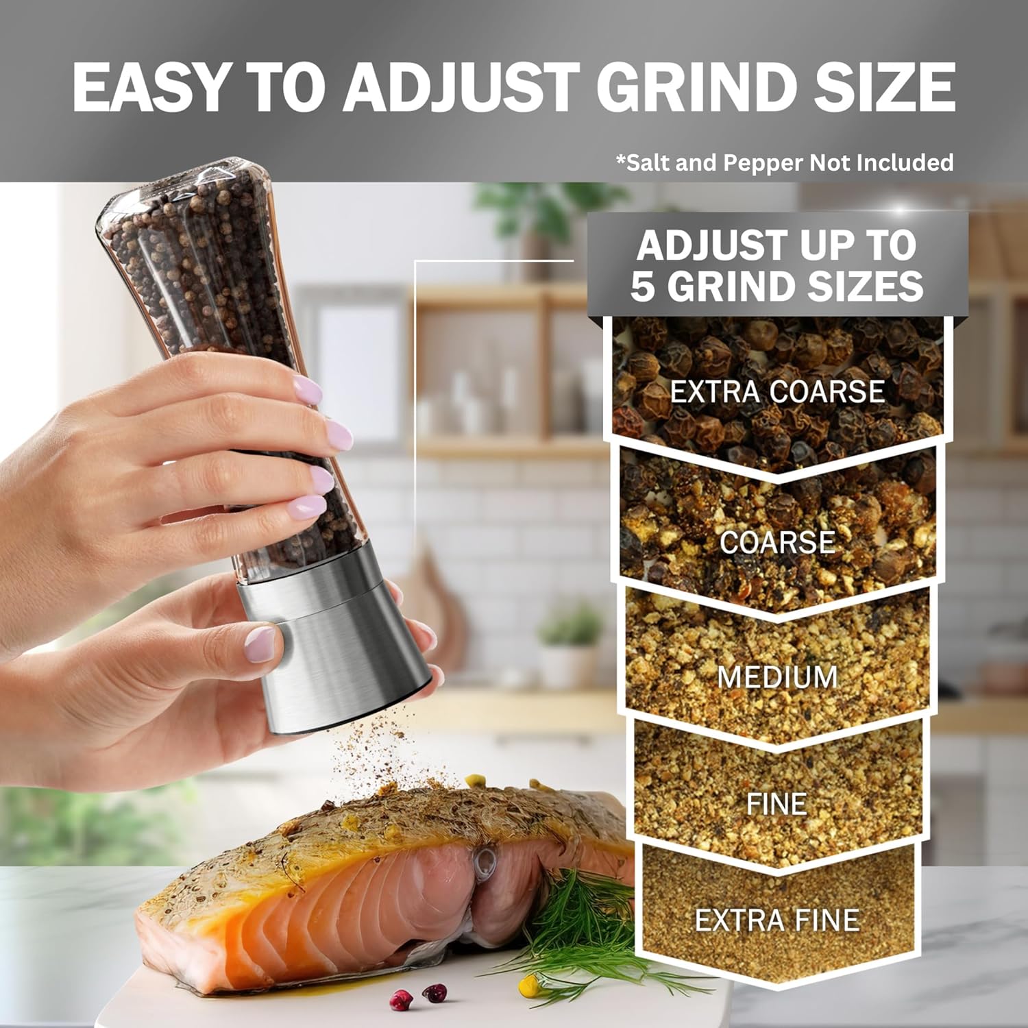 Detalle de Home EC Premium Stainless Steel Salt & Pepper Grinder Set