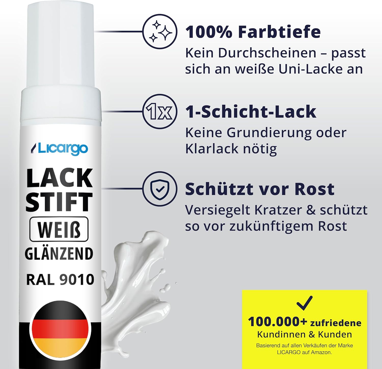 Thumbnail 4 de LICARGO Lackstift Weiß Glänzend – Präziser Pinsel für kleine Kratzer & Steinschläge