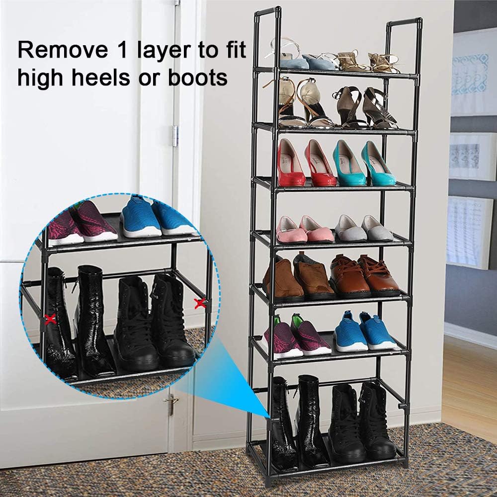 Detalle de esonstyle 8 Tier Tall Narrow Shoe Rack – Stackable, 16–20 Pairs, Black