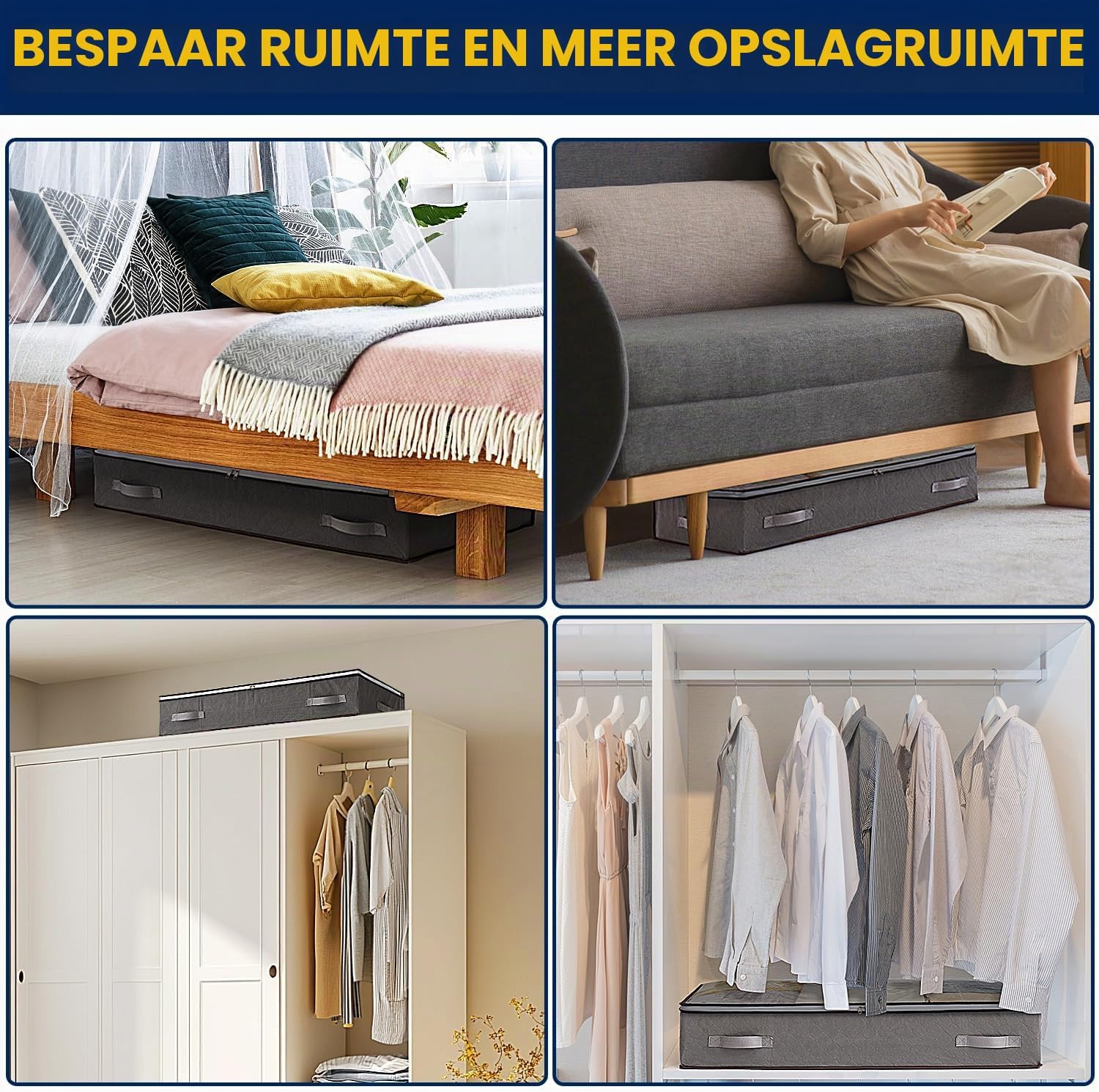 Thumbnail 4 de AIOR SND-CXK1 opbergzak voor onder het bed, 90 liter, opvouwbaar, grijs