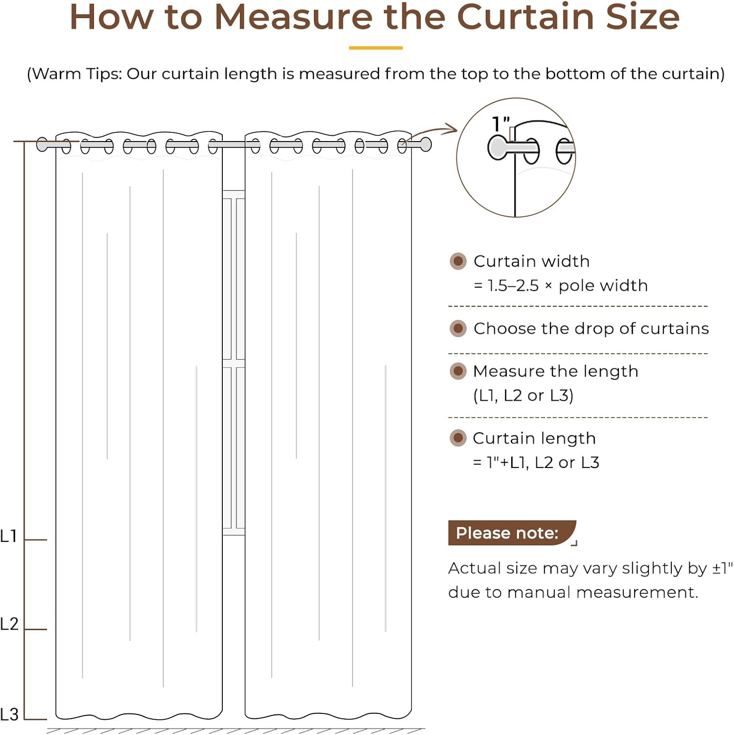 Detalle de INOVADAY 100% Blackout Curtains 72 Inch Drop, Cream – 2 Panels, 46" W x 72" L