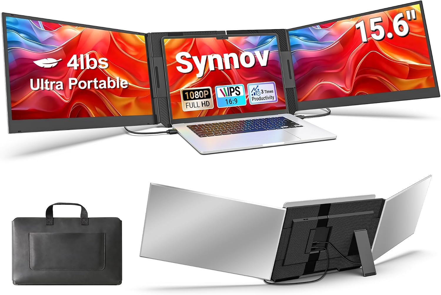 Detalle de Synnov 15.6" Laptop Screen Extender: Portable Triple Monitor with 1080p FHD IPS